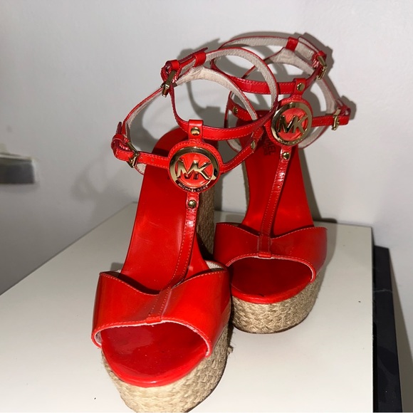 Michael Kors Coral Wedge Straw Heels 7.5 - Picture 7 of 7